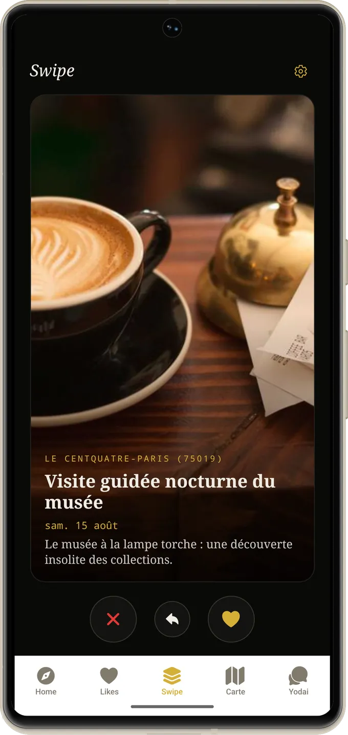 L'onglet Swipe de Yodo